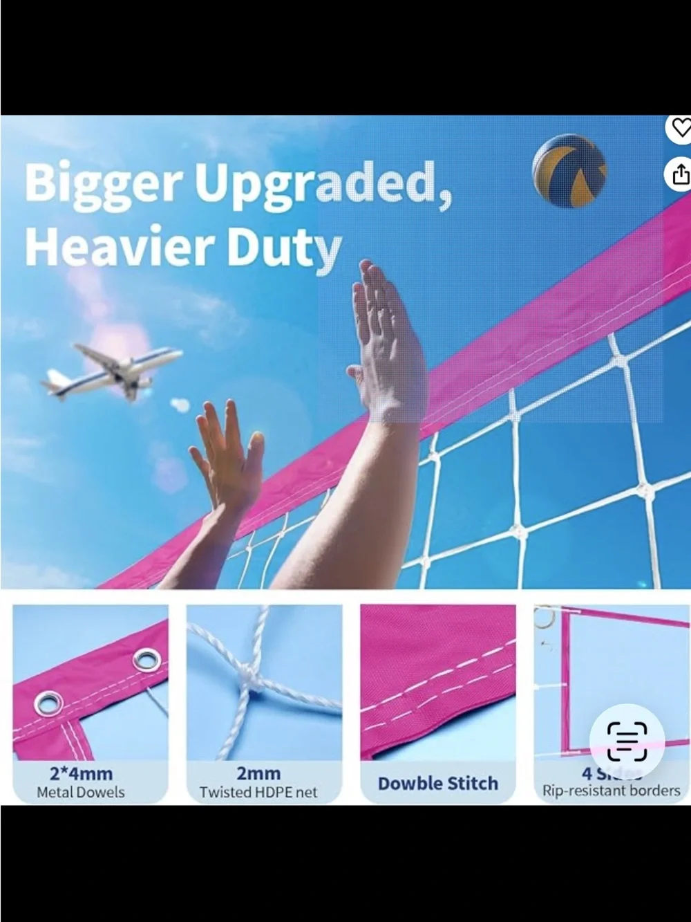 32x3 FT Pink Volleyball Net with Hardware Kit - Party & Recreation